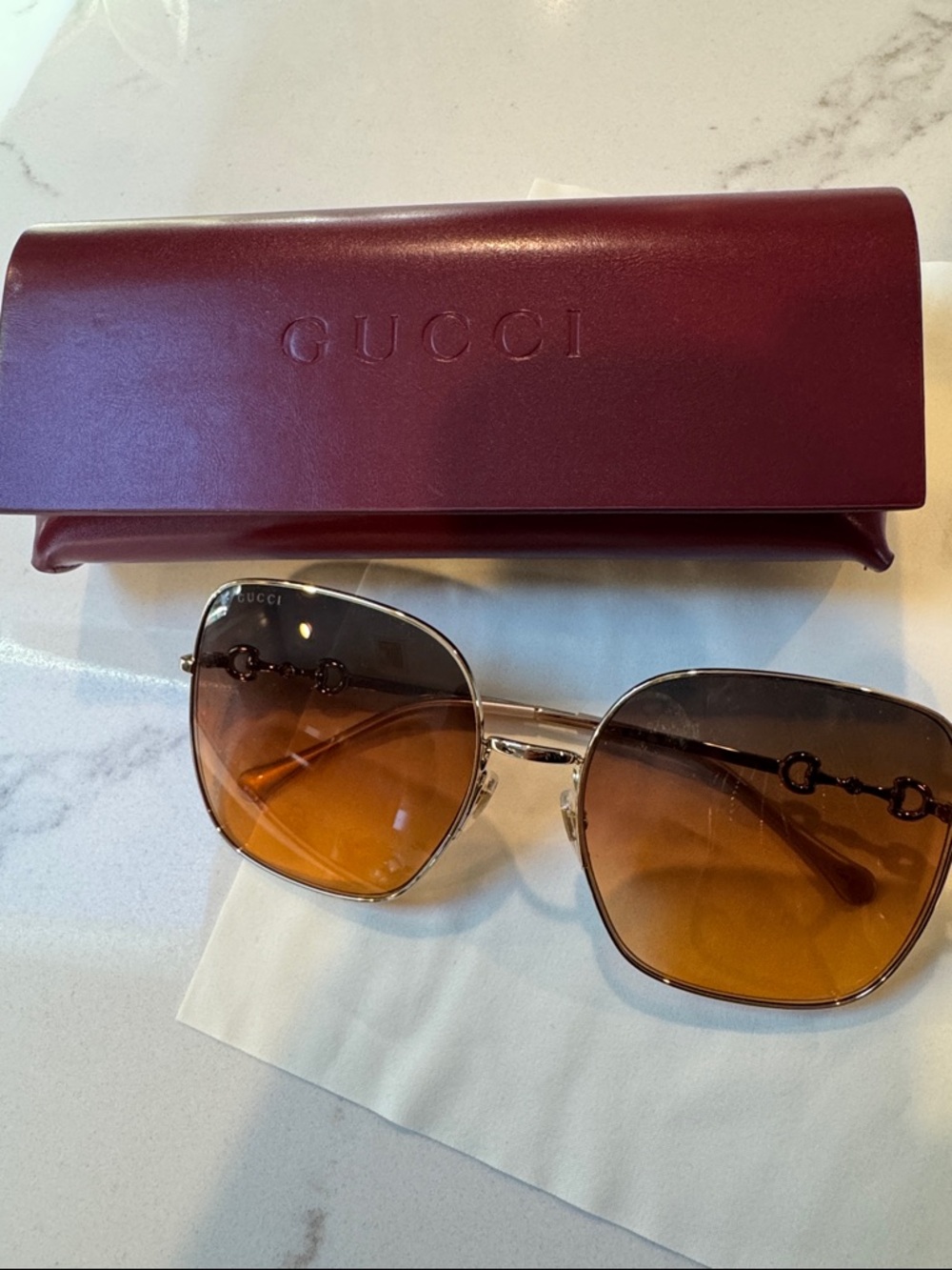Gucci Women's Gold Frame Sunglasses with Brown Gradient Lenses